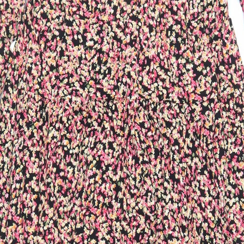 H&M Womens Black Floral Viscose A-Line Size M Round Neck Button