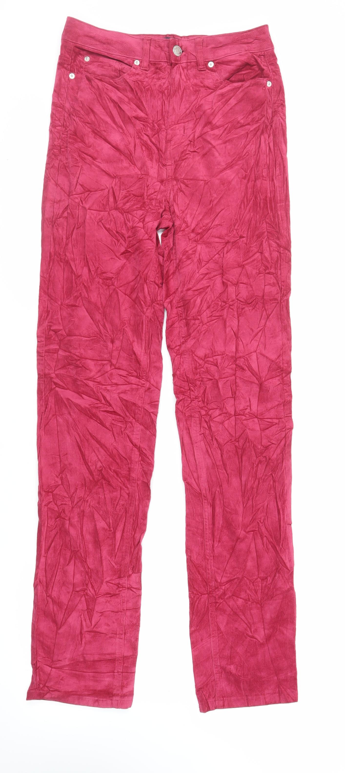 Marks and Spencer Womens Pink Cotton Trousers Size 10 L33 in Regular Zip