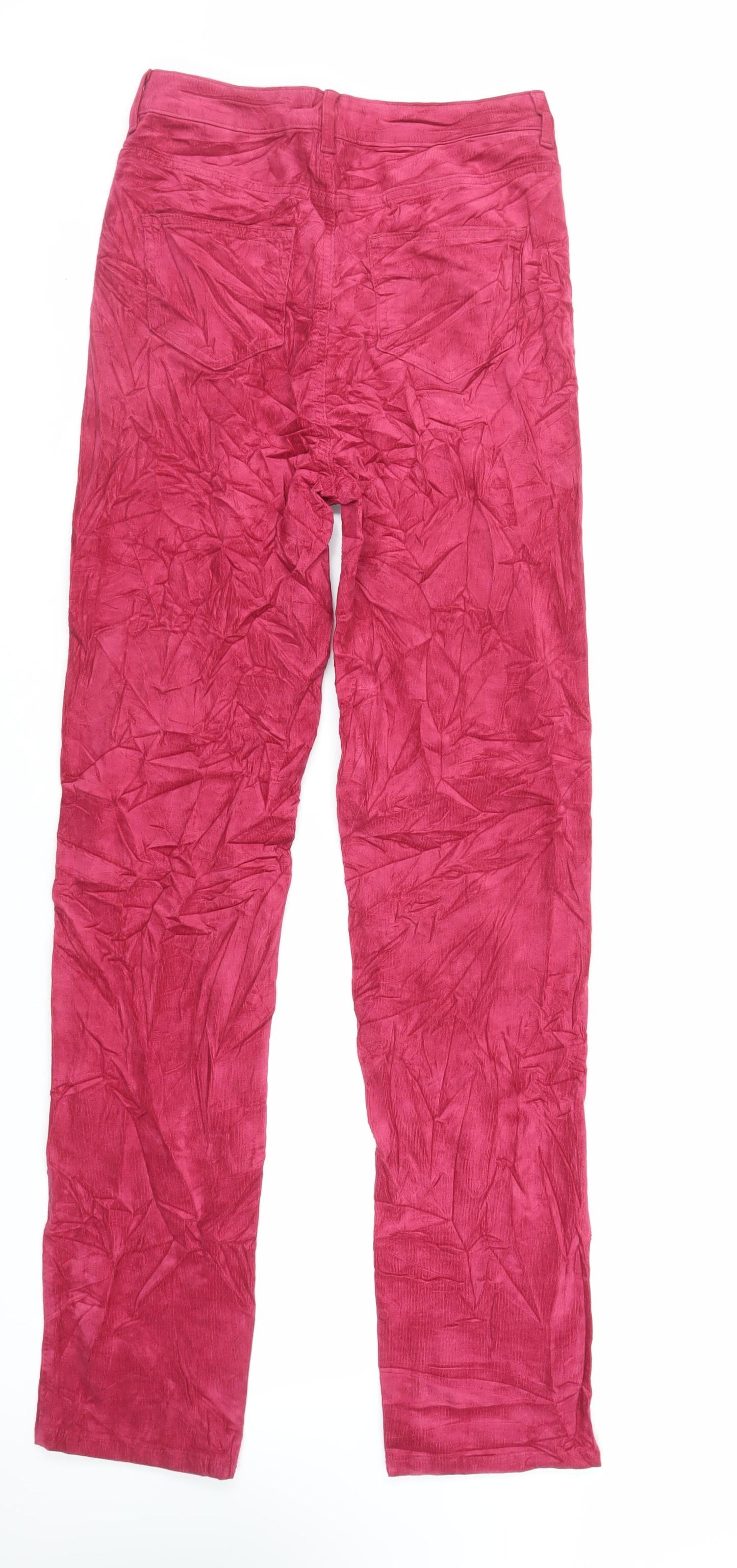 Marks and Spencer Womens Pink Cotton Trousers Size 10 L33 in Regular Zip