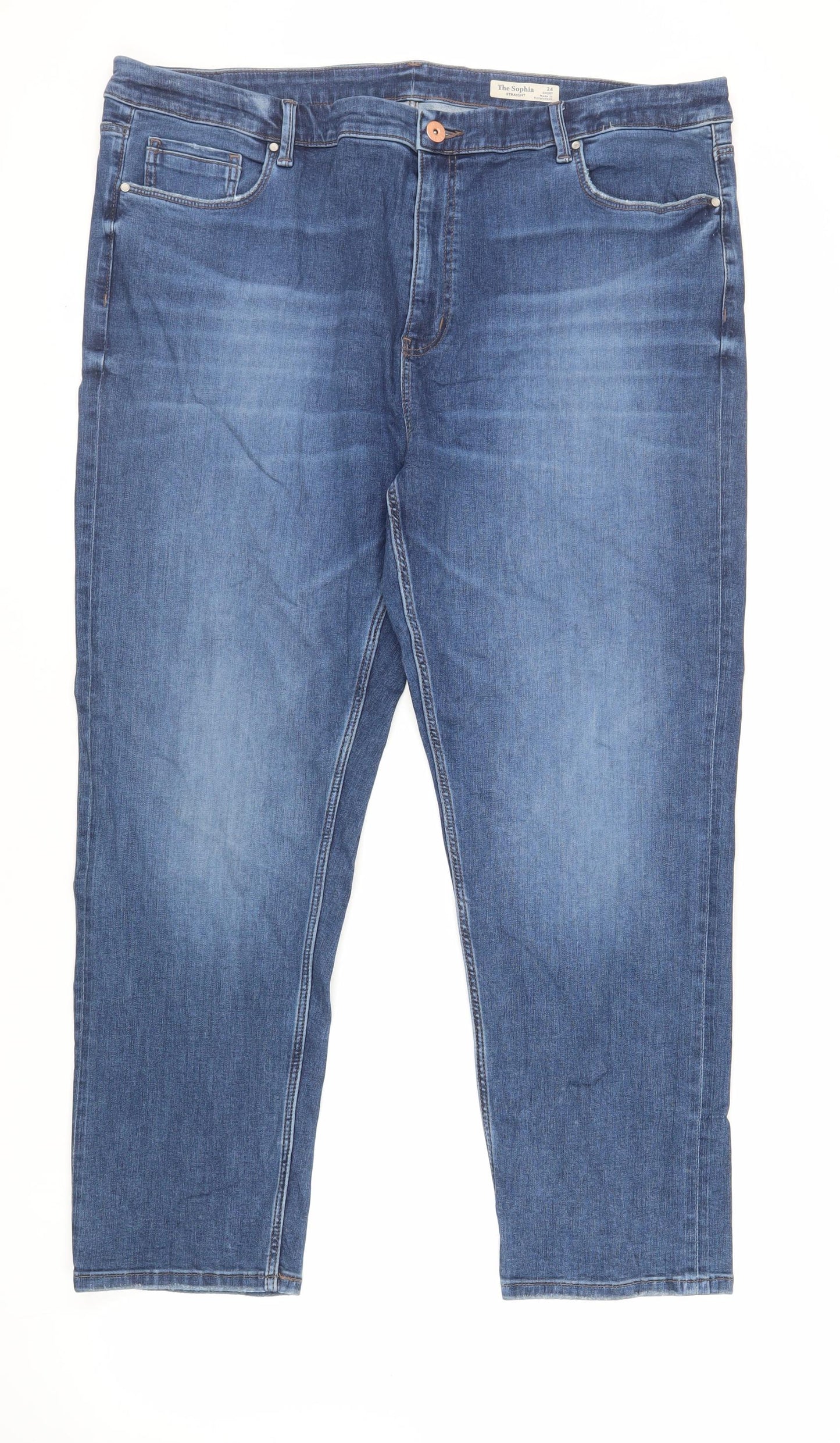 Marks and Spencer Womens Blue Cotton Straight Jeans Size 24 L28 in Regular Zip