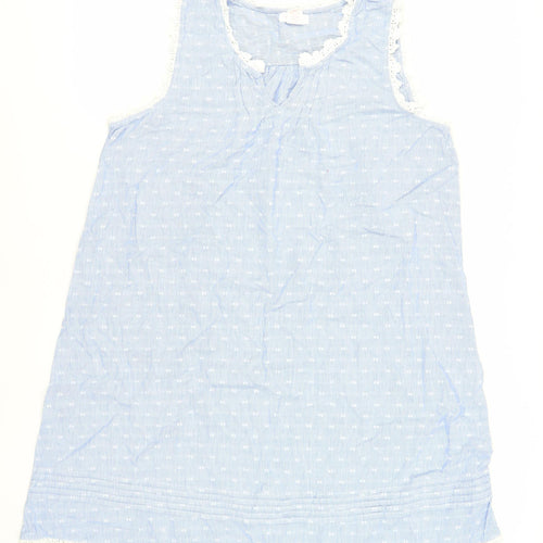 Shabby Chic Womens Blue Geometric Cotton Shift Size L V-Neck Pullover - Crocheted Lace Detail