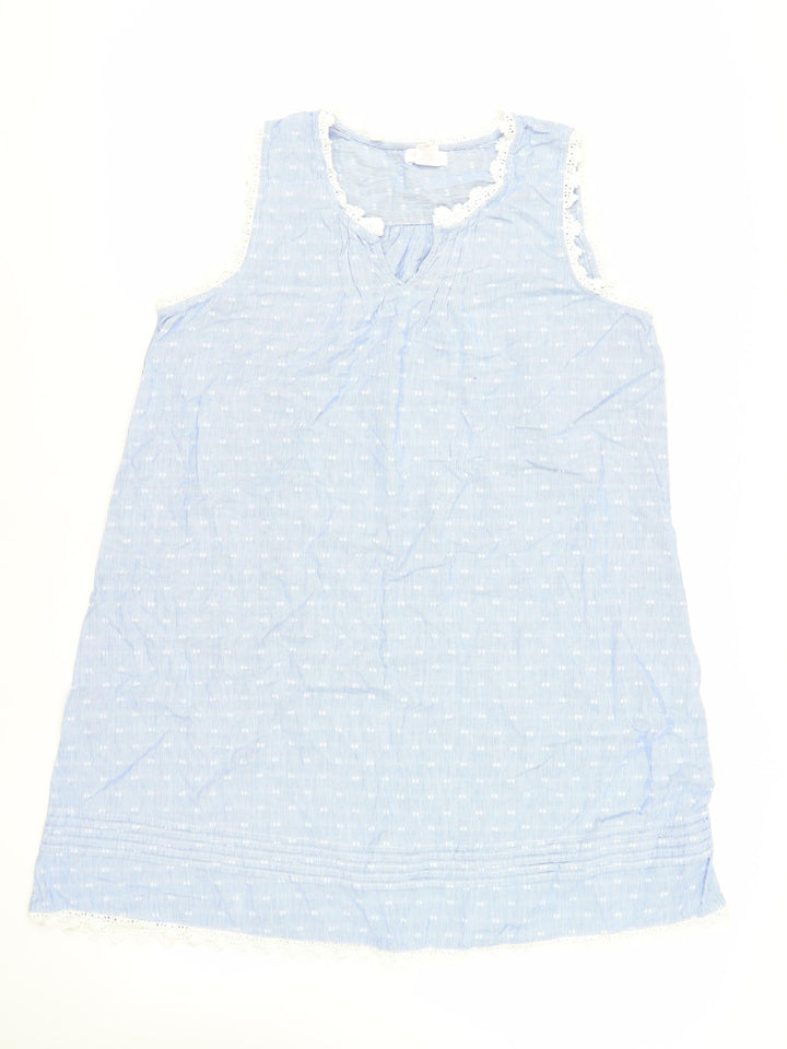 Shabby Chic Womens Blue Geometric Cotton Shift Size L V-Neck Pullover - Crocheted Lace Detail