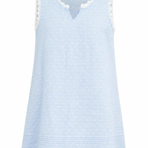 Shabby Chic Womens Blue Geometric Cotton Shift Size L V-Neck Pullover - Crocheted Lace Detail