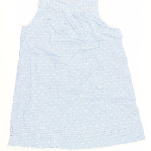 Shabby Chic Womens Blue Geometric Cotton Shift Size L V-Neck Pullover - Crocheted Lace Detail