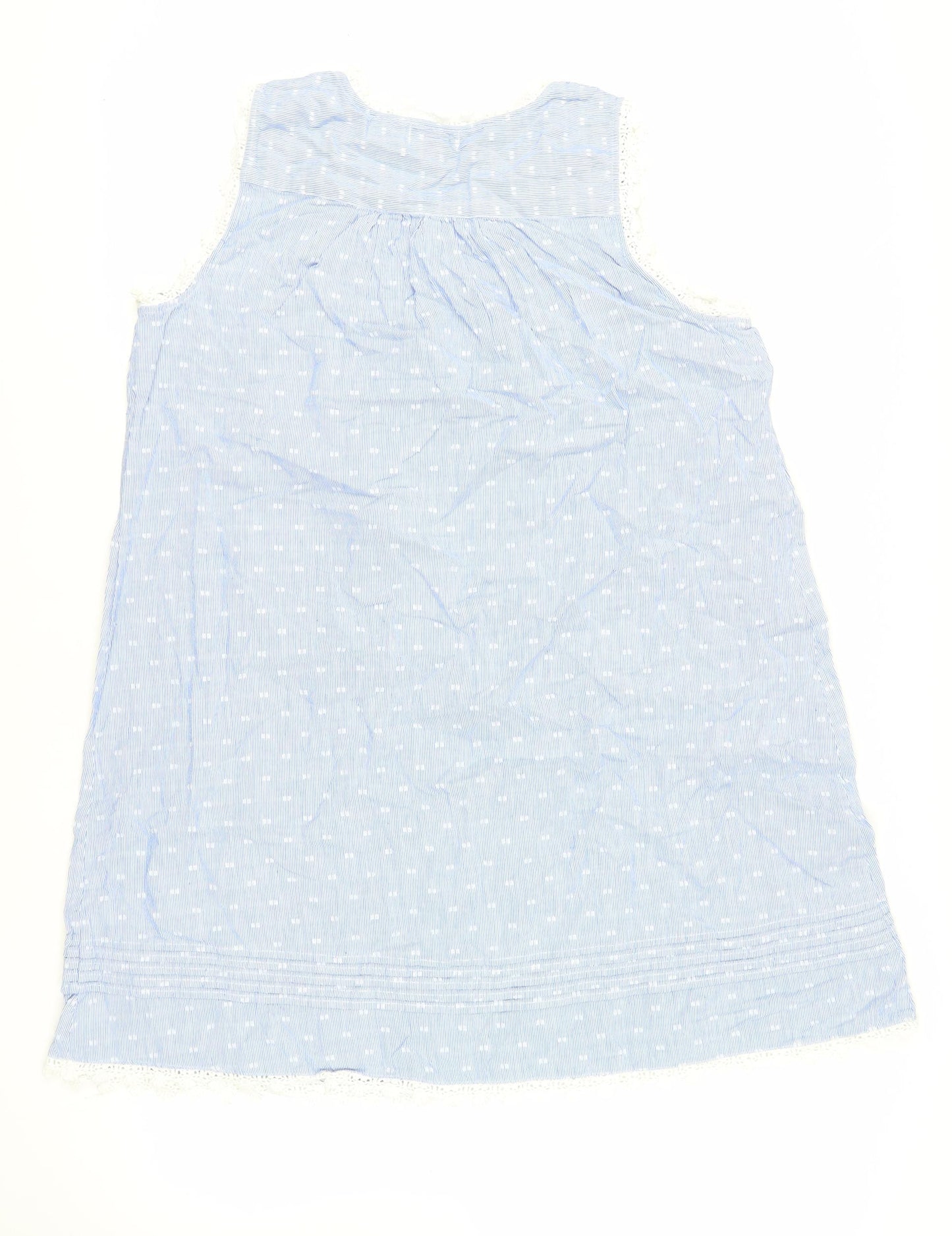 Shabby Chic Womens Blue Geometric Cotton Shift Size L V-Neck Pullover - Crocheted Lace Detail
