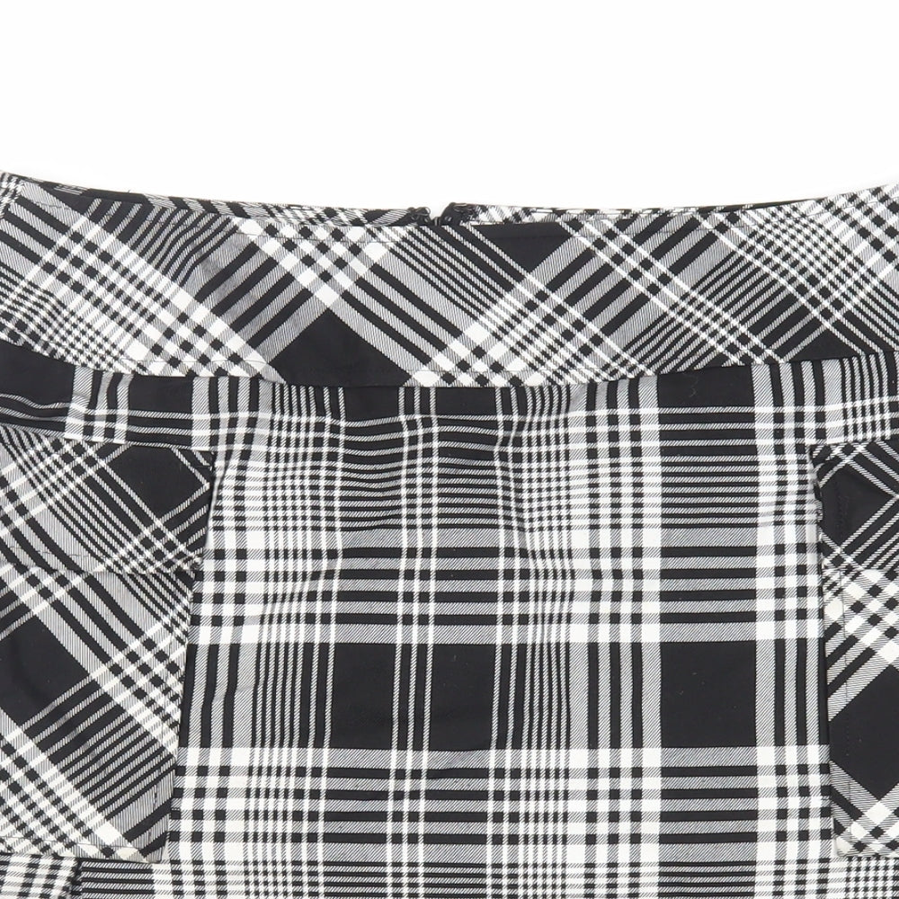 Liz Claiborne Womens Black Plaid Polyester Cargo Skirt Size 12 Zip