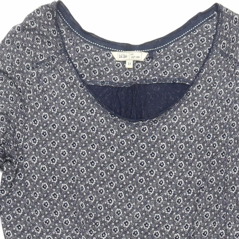 Fat Face Womens Blue Floral Viscose Skater Dress Size 18 Boat Neck Pullover