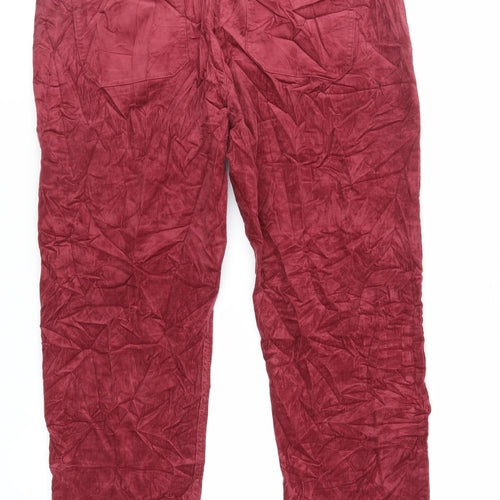 Per Una Womens Red Cotton Trousers Size 20 L27 in Regular Zip