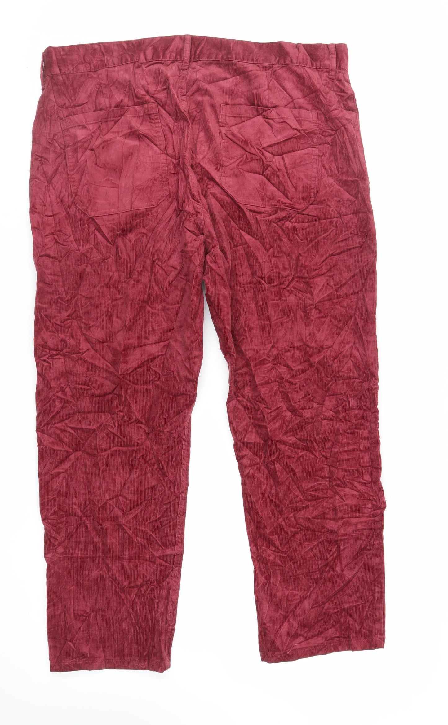 Per Una Womens Red Cotton Trousers Size 20 L27 in Regular Zip