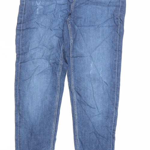 Marks and Spencer Womens Blue Cotton Skinny Jeans Size 6 L29 in Regular Zip - Raw Hem