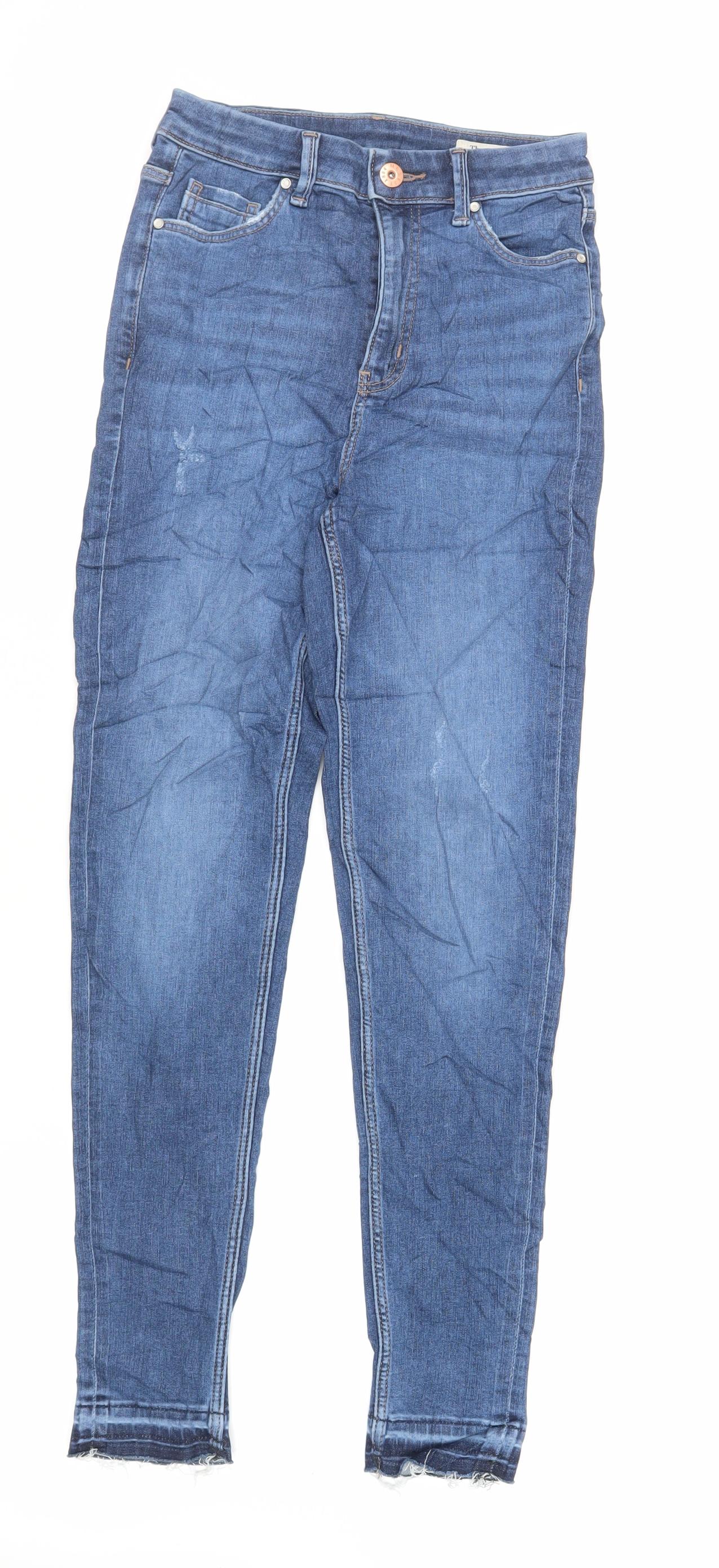 Marks and Spencer Womens Blue Cotton Skinny Jeans Size 6 L29 in Regular Zip - Raw Hem