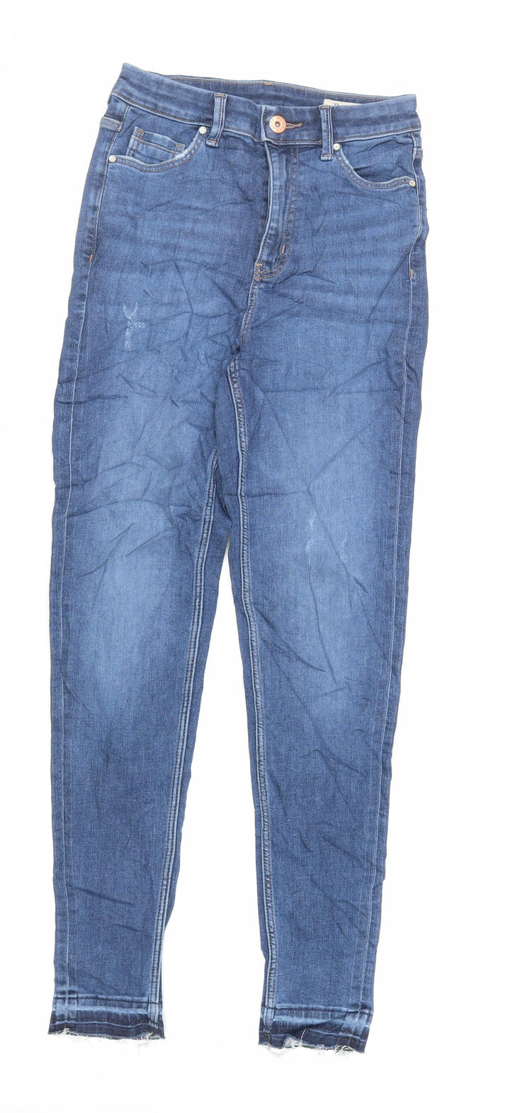 Marks and Spencer Womens Blue Cotton Skinny Jeans Size 6 L29 in Regular Zip - Raw Hem