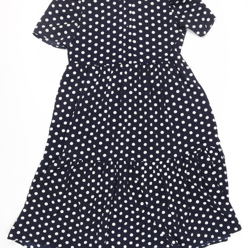 QED London Womens Blue Polka Dot Polyester Shirt Dress Size 10 Collared Button