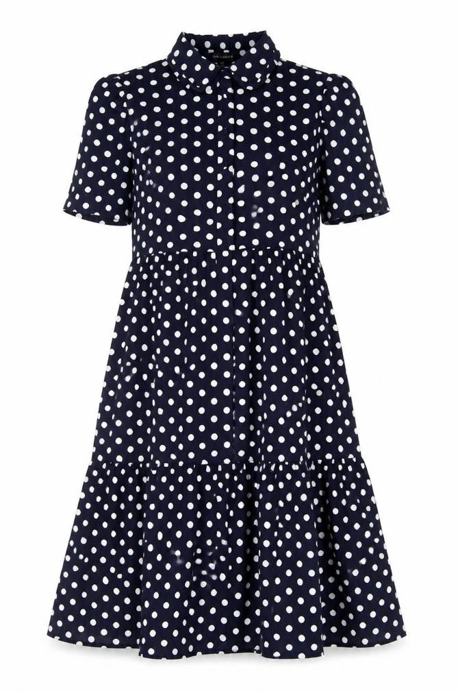 QED London Womens Blue Polka Dot Polyester Shirt Dress Size 10 Collared Button