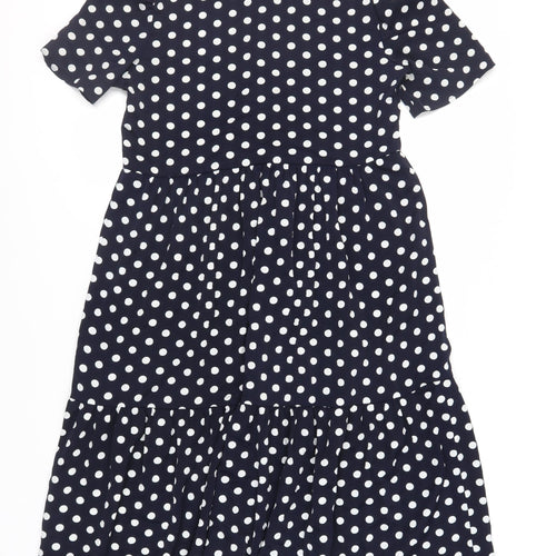 QED London Womens Blue Polka Dot Polyester Shirt Dress Size 10 Collared Button