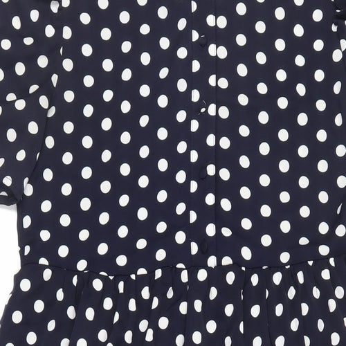 QED London Womens Blue Polka Dot Polyester Shirt Dress Size 10 Collared Button