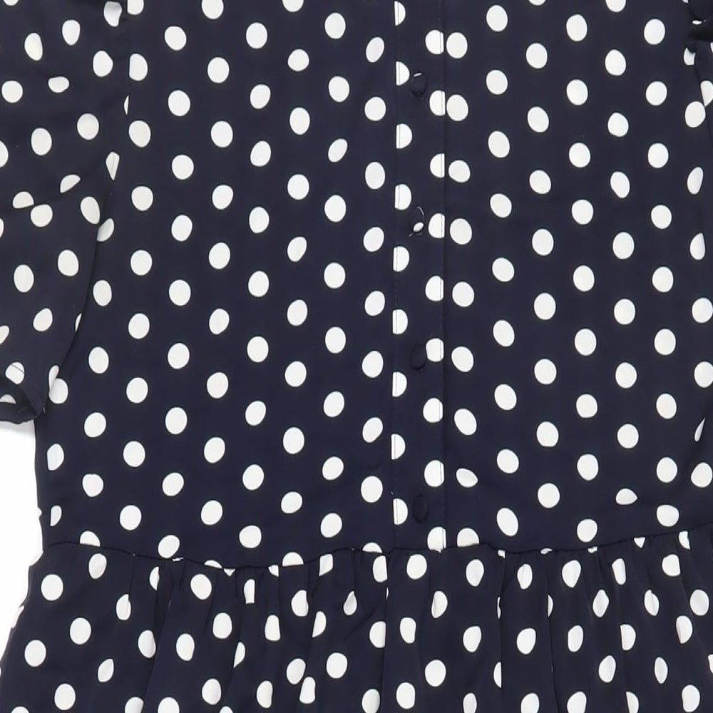 QED London Womens Blue Polka Dot Polyester Shirt Dress Size 10 Collared Button