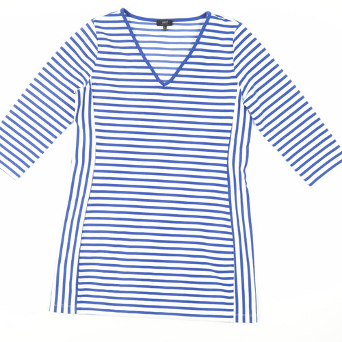 Yest Womens Blue Striped Polyester Mini Size 14 V-Neck Pullover
