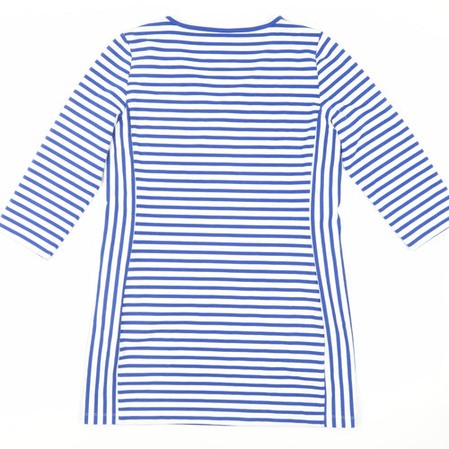 Yest Womens Blue Striped Polyester Mini Size 14 V-Neck Pullover