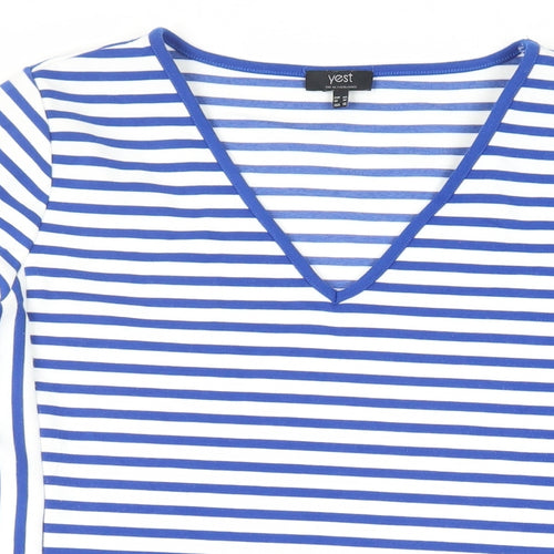 Yest Womens Blue Striped Polyester Mini Size 14 V-Neck Pullover