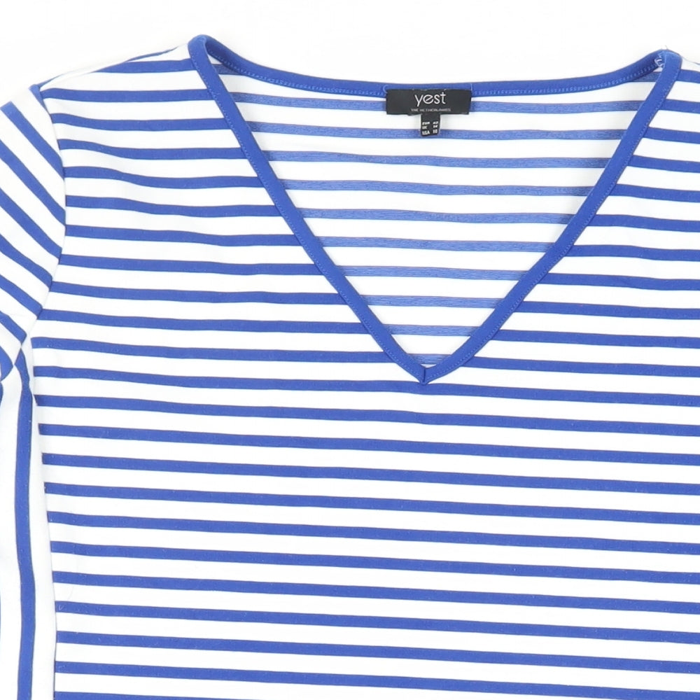 Yest Womens Blue Striped Polyester Mini Size 14 V-Neck Pullover