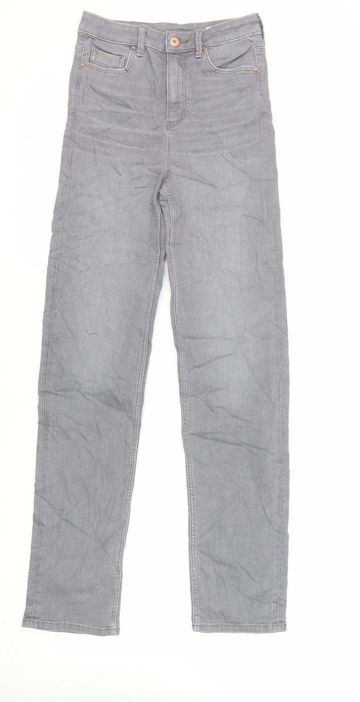 Marks and Spencer Womens Grey Cotton Straight Jeans Size 8 L32 in Regular Zip - Long Lenght