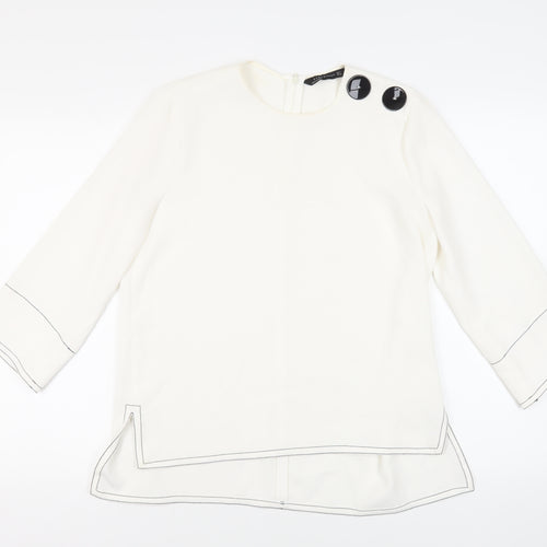 Zara Womens White Polyester Basic Blouse Size M Round Neck