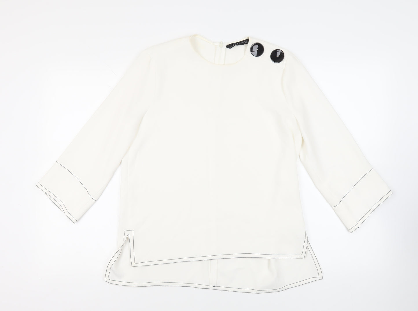 Zara Womens White Polyester Basic Blouse Size M Round Neck