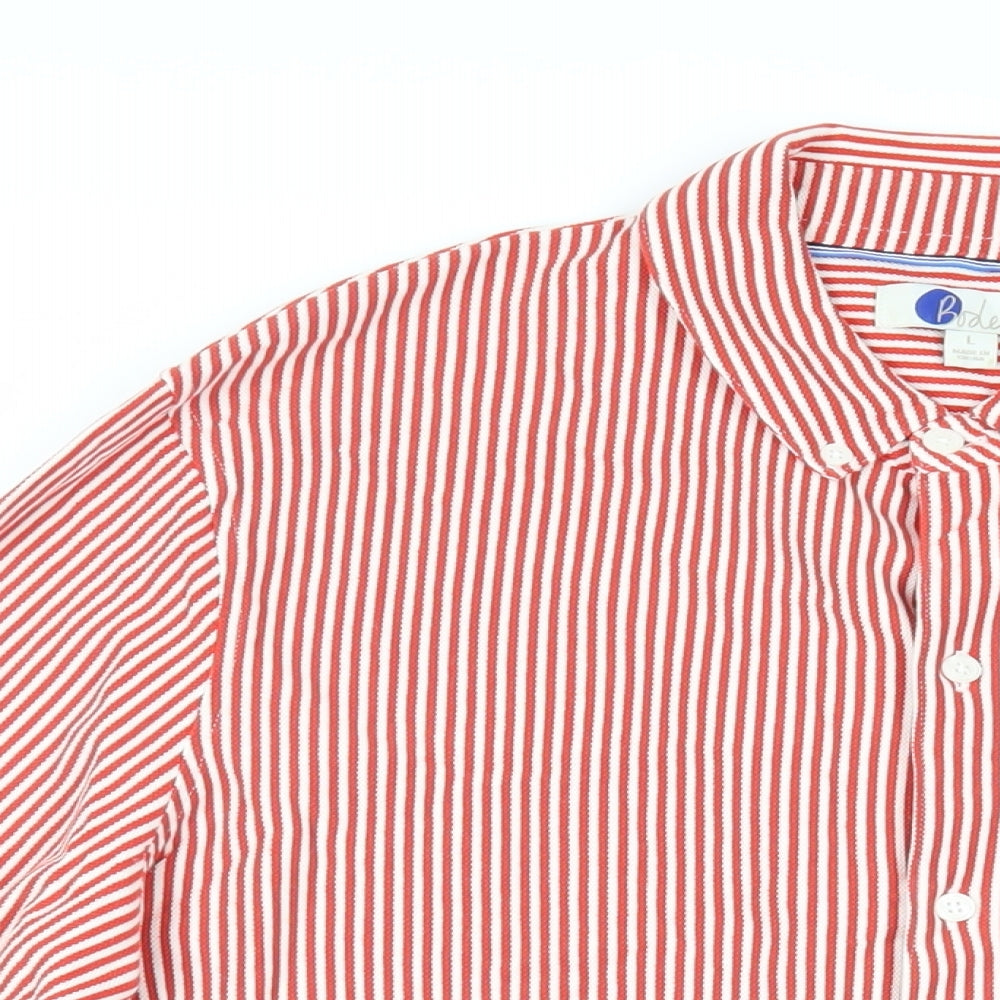 Boden Mens Red Striped Cotton Button-Up Size L Collared Button