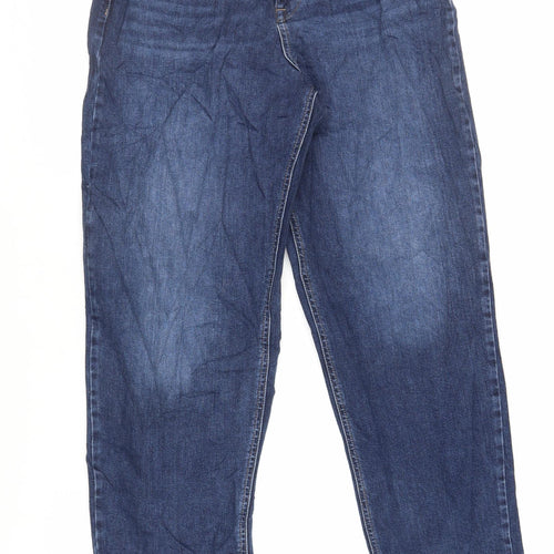 Marks and Spencer Womens Blue Cotton Tapered Jeans Size 14 L29 in Regular Zip
