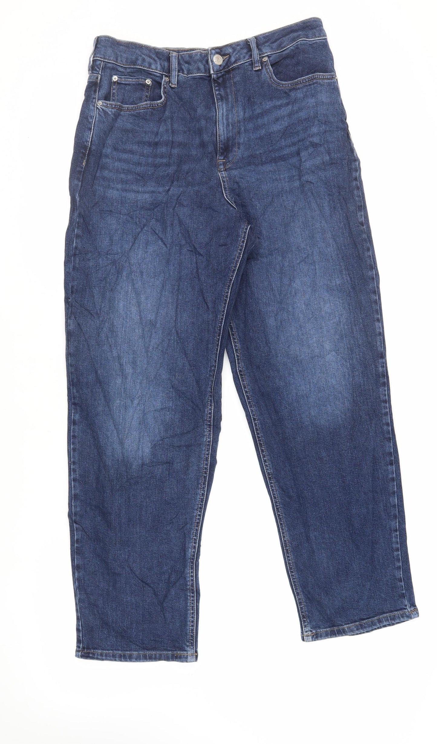 Marks and Spencer Womens Blue Cotton Tapered Jeans Size 14 L29 in Regular Zip