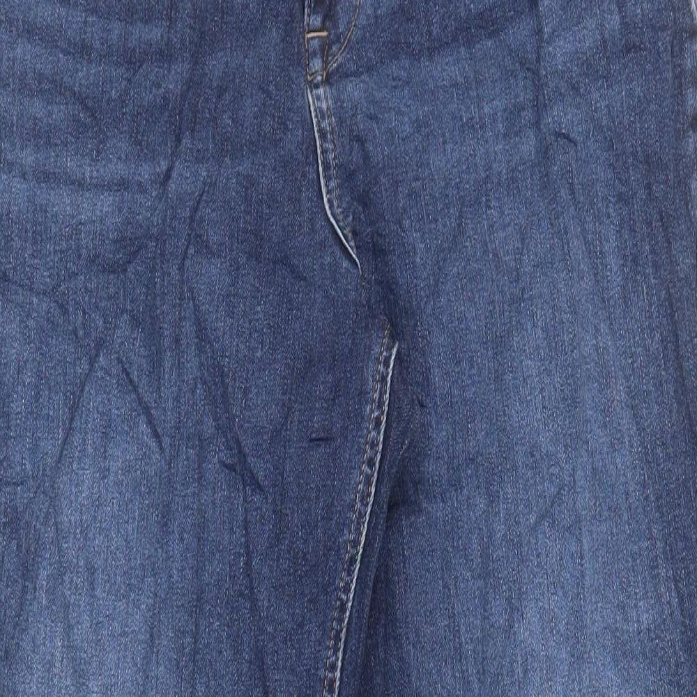 Marks and Spencer Womens Blue Cotton Tapered Jeans Size 14 L29 in Regular Zip