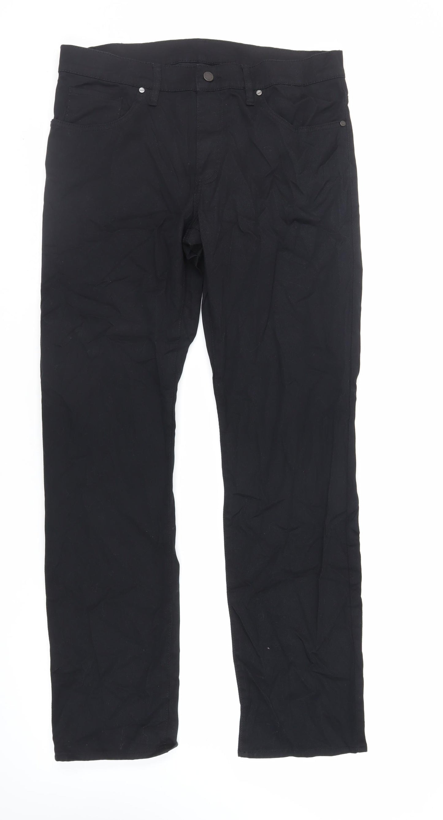 Jaeger Mens Black Cotton Straight Jeans Size 30 in L32 in Regular Zip