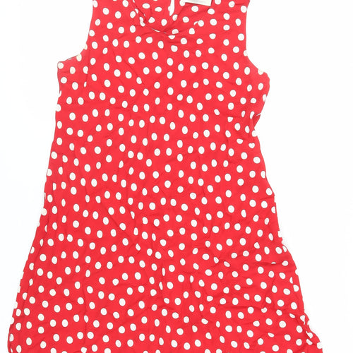 Marks and Spencer Womens Red Polka Dot Viscose A-Line Size 8 Round Neck Button