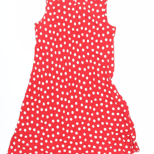 Marks and Spencer Womens Red Polka Dot Viscose A-Line Size 8 Round Neck Button