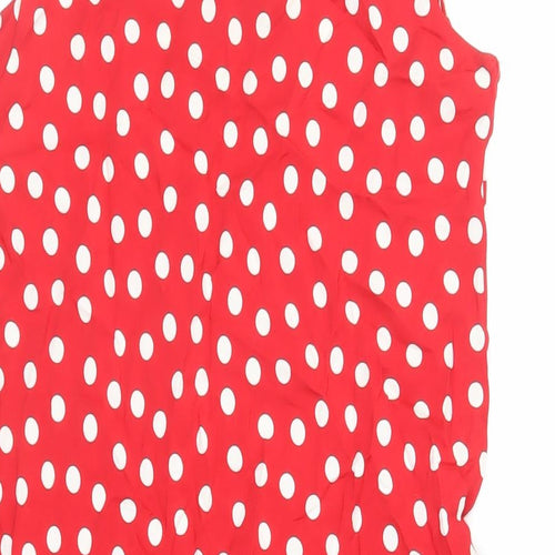 Marks and Spencer Womens Red Polka Dot Viscose A-Line Size 8 Round Neck Button
