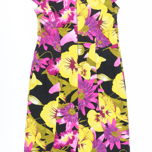 Julien Macdonald Womens Black Floral Cotton Sheath Size 14 Square Neck Zip