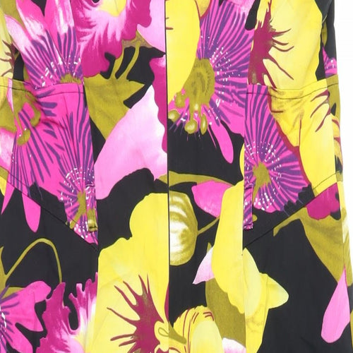 Julien Macdonald Womens Black Floral Cotton Sheath Size 14 Square Neck Zip