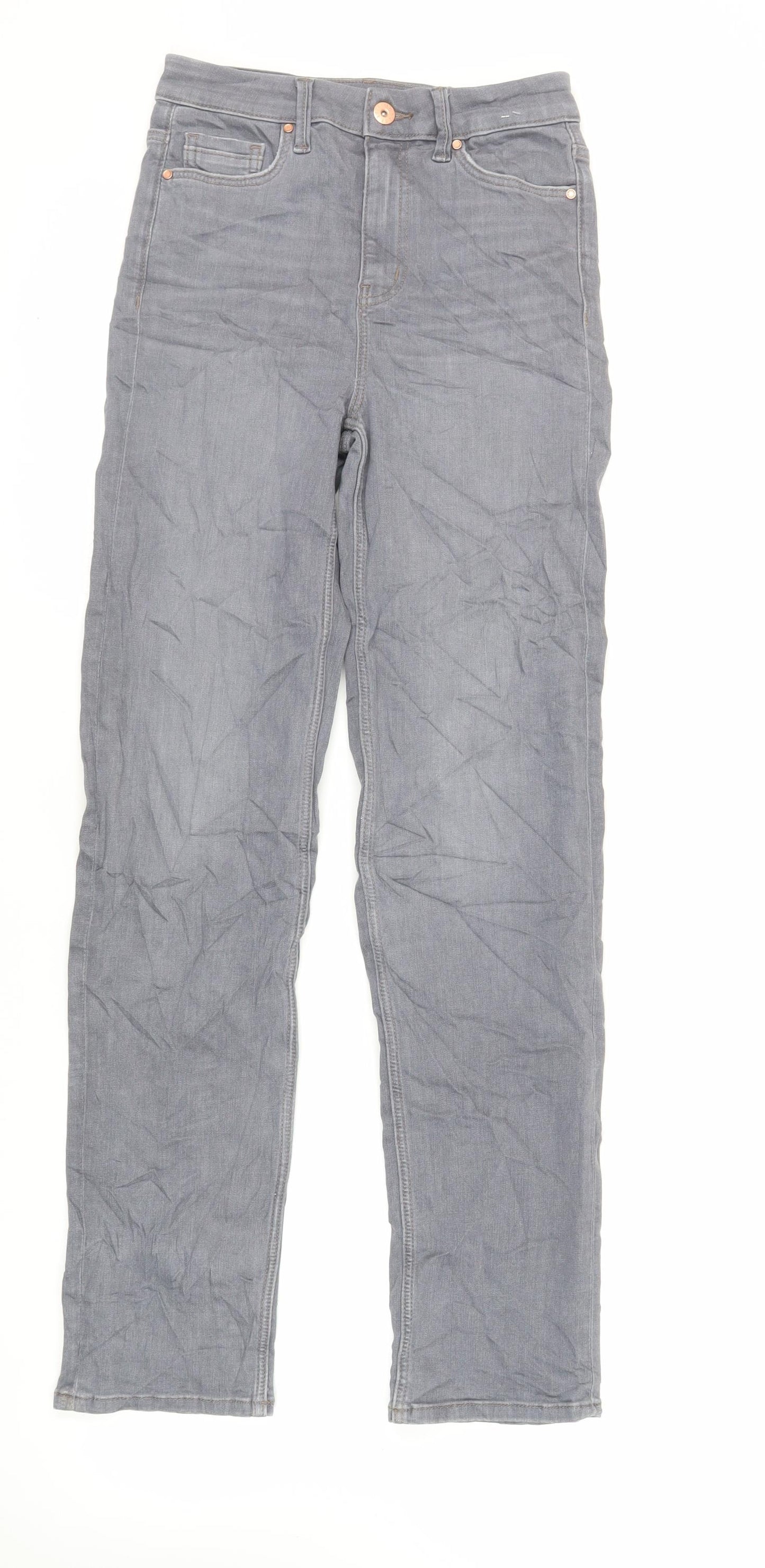 Marks and Spencer Womens Grey Cotton Straight Jeans Size 8 L32 in Regular Zip