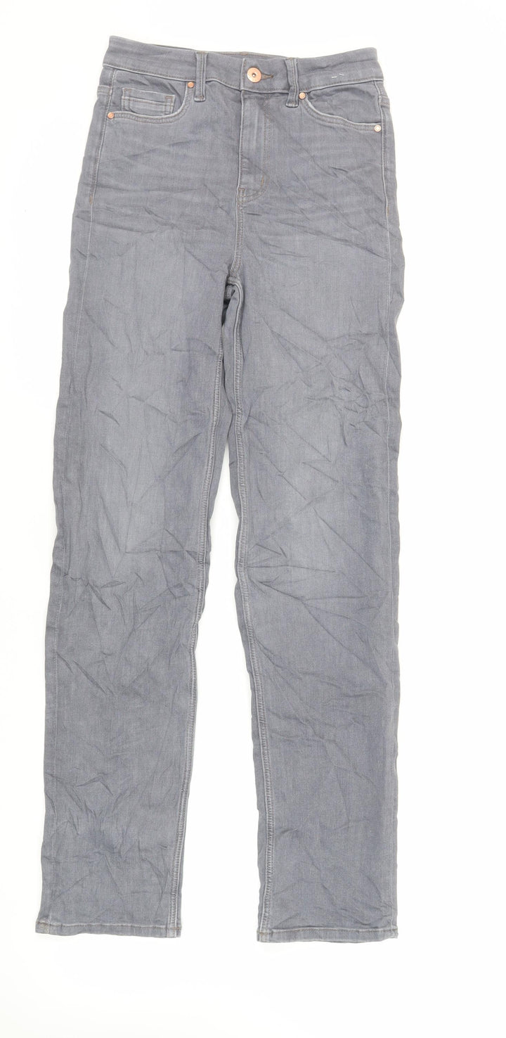 Marks and Spencer Womens Grey Cotton Straight Jeans Size 8 L32 in Regular Zip