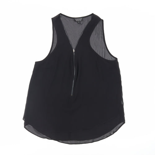 Topshop Womens Black Polyester Basic Tank Size 12 V-Neck - Sheer
