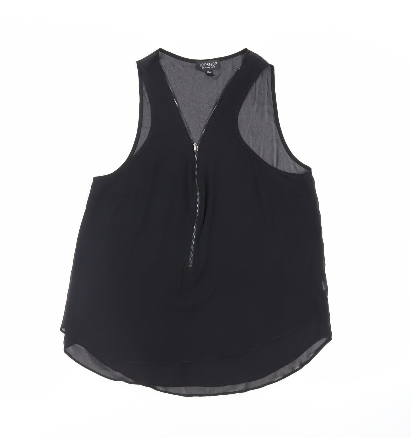 Topshop Womens Black Polyester Basic Tank Size 12 V-Neck - Sheer