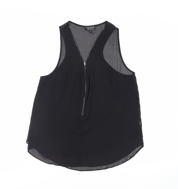 Topshop Womens Black Polyester Basic Tank Size 12 V-Neck - Sheer