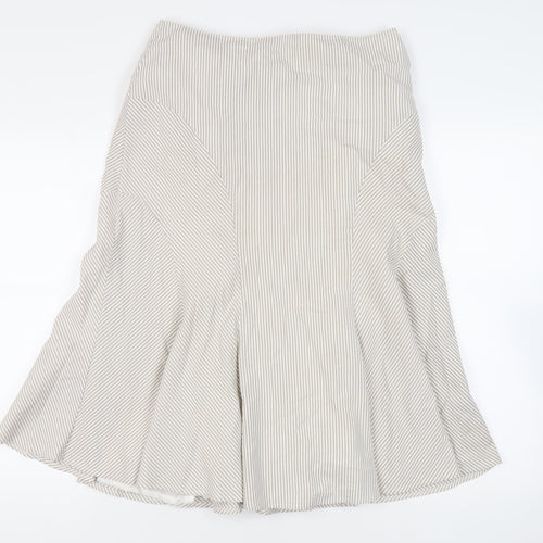 Kaliko Womens Beige Striped Cotton Flare Skirt Size 12 Zip
