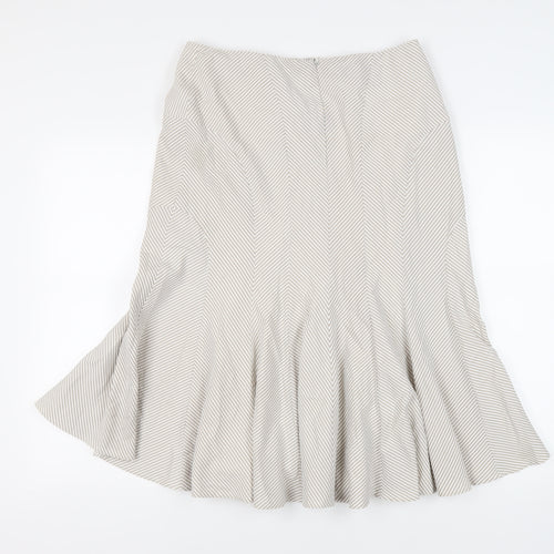 Kaliko Womens Beige Striped Cotton Flare Skirt Size 12 Zip