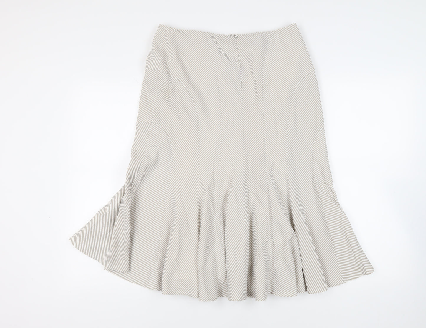 Kaliko Womens Beige Striped Cotton Flare Skirt Size 12 Zip