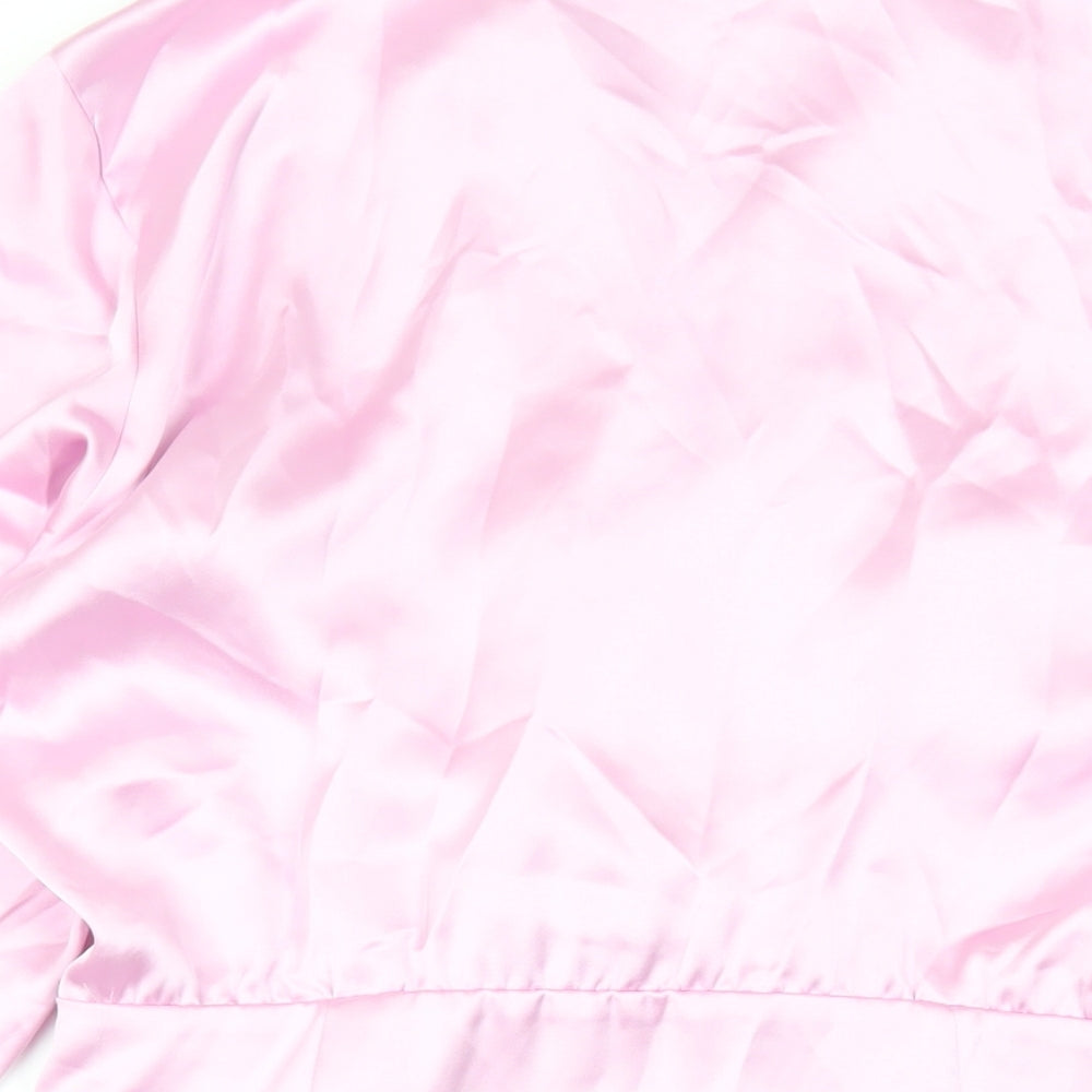 Zara Womens Pink Polyester Shirt Dress Size L Collared Zip