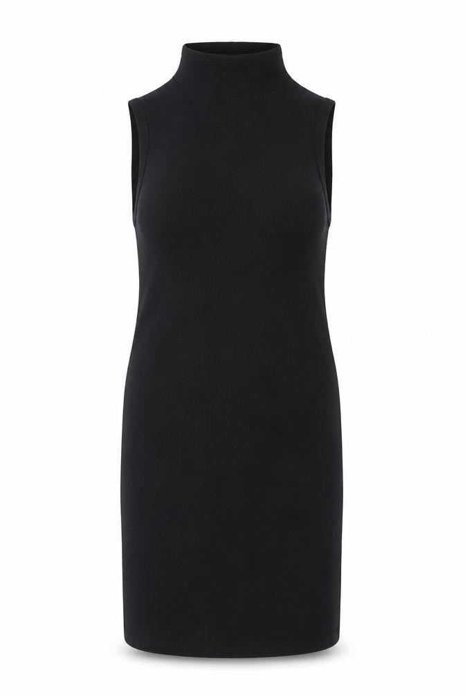 Front view of ASOS women’s black cotton bodycon, size UK 18, mock neck pullover - ribbed