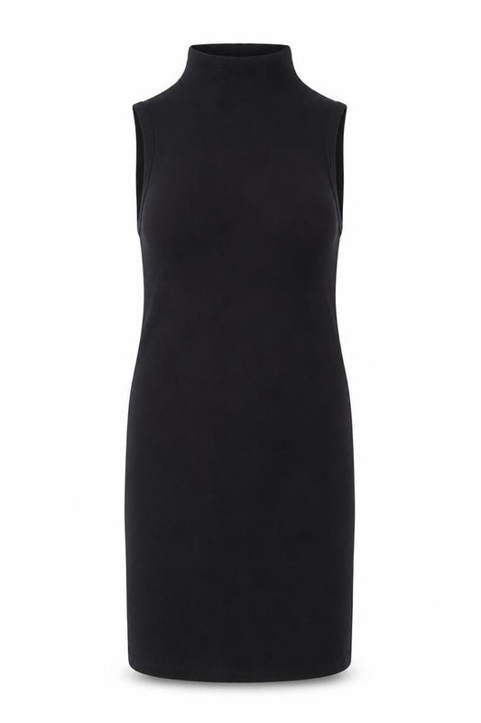 Front view of ASOS women’s black cotton bodycon, size UK 18, mock neck pullover - ribbed