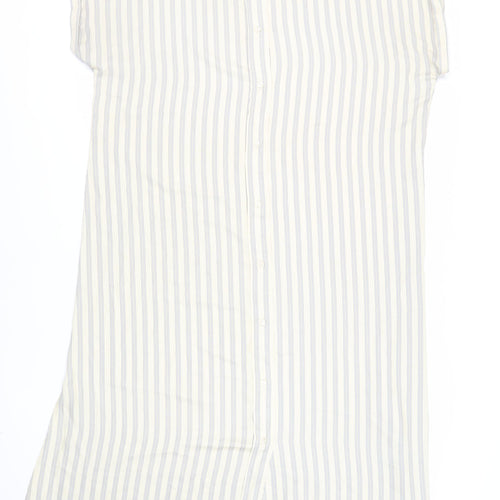 H&M Womens Beige Striped Polyester Shirt Dress Size L Collared Button